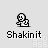 Pixel art character in multiple poses with 'Shakinit' text below, on light gray background with faint 'BADASS' watermark.