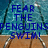Blue text 'FEAR THE PENGUINS SWIM!' over a pool background with metal railings and water reflections.