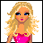 Animated contact sheet showing a pixel-art character in pink dress with blonde hair, displaying full-body view and close-ups of legs/shoes on grid backgrounds.