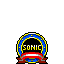 Pixel art of Sonic the Hedgehog in various poses within a circular frame with 'SONIC' text, displayed across showing animation changes