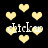 Yellow pixelated hearts float against a black background with the word 'chicken' repeated in white text.