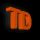 Animated orange 3D text 'TD' rotates through multiple angles against a black background, showing varying perspectives of the letters.