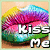 Pixelated lips in rainbow colors with 'Kiss Me' text, displayed across three showing sequential animation frames