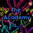 Pixelated text overlays in multiple colors on a black background with abstract neon shapes.