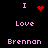 Pixelated text and symbols on black background: 'I' above heart, 'Love', 'Brennan', and red dot clusters in two side-by-side layouts.