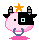 Four pixel-art cow heads with black-and-white split faces, yellow stars on top, and purple nose rings displayed in a