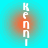Vertical white text 'Kenni' on a cyan background with an orange radial gradient, displayed in four identical