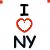 Animated sequence showing a red heart icon transitioning from outlined to filled states above 'I NY' text, with scattered red pixel dots on white background.