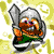 Pixelated character in silver helmet and green tunic holds sword and shield, shifting from raised sword to shielded stance against yellow-green swirl background.