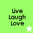 Green and white pixelated icon with 'Live Laugh Love' text and a star symbol, showing animation changes between frames.