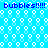 Pixelated blue background with repeating white bubble shapes and four instances of 'bubbles!!!!!' text in dark blue.