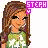 Pixelated cartoon girl with long brown hair wearing green shirt, name tag "STEPH" above head in purple text with heart symbol.
