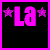 Two side-by-side pixel art frames of a buddy icon featuring the text "La" with stars, one in pink and one in green.