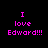 Pixelated text 'I love Edward!!!' in bright pink on black background with green rectangular overlays shifting across the text.