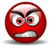 Red circular icon with angry expression showing varied mouth shapes and eye positions across four of five icons each