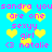 Pixelated cyan background with yellow hearts and pink text repeating 'sandra yousandra you are one sexyy girl G natalie' in a pattern