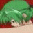 A split-frame contact sheet showing a pixelated anime character with green hair on the left and text elements on the right against black background.