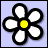 nine flower icons with white petals, yellow centers, and black outlines on light purple backgrounds; one is gray