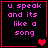 Four identical black square with red borders display pink text reading "u speak and its like a song" alongside varying heart symbols