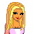 Pixel art icon of a blonde woman with blue eyes and red lips, wearing pink clothing, next to 'single' text and heart symbols.