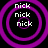 Four identical circular icons with purple concentric rings and white text reading 'nick' arranged in a on black background
