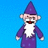 Pixelated wizard figure in purple robe and hat with white beard, standing against blue background, next to purple background with 'DUMBLEDORE!' text.