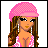 Pixelated character with long brown hair wearing pink headscarf and white earrings, next to bright pink gradient background with green border displaying 'Hawt' text.