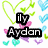 Two side-by-side pixelated images of 'ily Aydan' text with heart symbols, one on white background and the other on black.