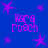 Blue background with purple stars and repeated 'Kara Coach' text in pixelated font.