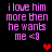 Pixelated text in pink reads "i love him more then he wants me <3" with a red heart symbol on black background, displayed across four