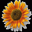 Pixelated sunflower with orange-yellow petals and brown center on black background, rendered in low-resolution digital style.