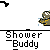 Animated pixel art of a character with white hair and brown clothing under a shower, water droplets falling from the top-left corner.