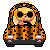 Pixel art animation of a cartoon doll driving a car, shown in two frames with mouth movement.