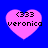 Four pink heart-shaped icons with black text on a blue background, each displaying '(333' above 'veronica' in pixelated font.