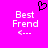 Pixelated pink background with white text reading 'Best Frend' and a black heart symbol above the left instance of the text.