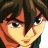A 48x48 pixel buddy icon featuring a split composition with an anime-style character on the left and text elements on the right against a black background.