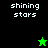 Pixelated 'shining stars' text appears on black and green backgrounds with a single star icon changing from green to black.