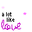 identical pixelated icons featuring 'a lot like love' text with pink stars on a white background, some showing partial gray overlay