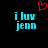 Pixelated cyan text 'i luv jenn' on black background with red heart symbol above, two identical static frames side-by-side.
