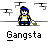 Animated contact sheet of a pixel art character performing various actions with text labels and speech bubbles, displayed on gray background.