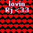 Red heart pattern background with repeated text 'lovin' and 'Rj <33' in light pink pixelated font, two identical static frames shown.