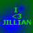 Green text 'I <3 JILLIAN' on a blue-green gradient background with subtle circular patterns.