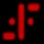 Red geometric shapes on black background with gray bottom-right corner, animated pattern of shifting red rectangles and dots.