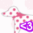 Two mushroom-shaped figures with pink spots on white bodies, each holding a colored icon displaying '<3' symbol against light pink cloud-like background.