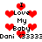 Pixelated red hearts surround black text reading "I Love My Baby" and "Dani <3333" on a white background.