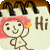 Pixelated cartoon character with pink hair waves, brown stick-figure body, and orange chest star waves a yellow star-shaped object next to 'Hi' text on a light background.
