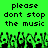 Green background with black pixelated text reading "please dont stop the music" and a of green-and-black pixelated figures raising hands