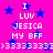 Pixelated pink background with blue stars and repeated white text reading "I LUV JESSICA MY BFF" and "x33333333x" in two mirrored sections.