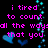 Pixelated text in bright pink on black background with blue hearts and cyan sparkles, displaying a song lyric about counting high.