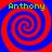 Four identical spiral patterns arranged in a , each with red and blue concentric spirals on a solid background